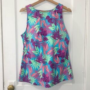 LANDS'END Women Tropical Print High-Neck Tankini Swimsuit Top,Built-in Bra,Sz 16